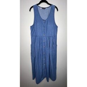 Vtg Willow Bend Denim Jean Maxi Dress Sleeveless Sz 12 Farmcore Cottagecore USA